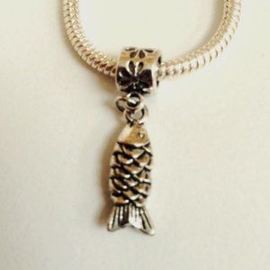 "FISH" Sterling Silver Plated Dangling Charm For European Style Charm Bracelets